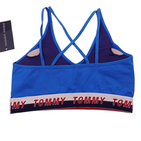 NWT Tommy Hilfiger Strappy Logo Band Sports Bra Sz XS Blue Low Impact Seamless - Picture 5 of 6